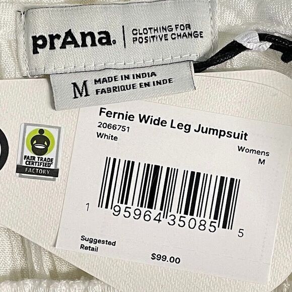 prAna Womens Swim Cover Up Size M White Wide Leg Jumpsuit Gauze Beach Swimwear - Picture 9 of 15